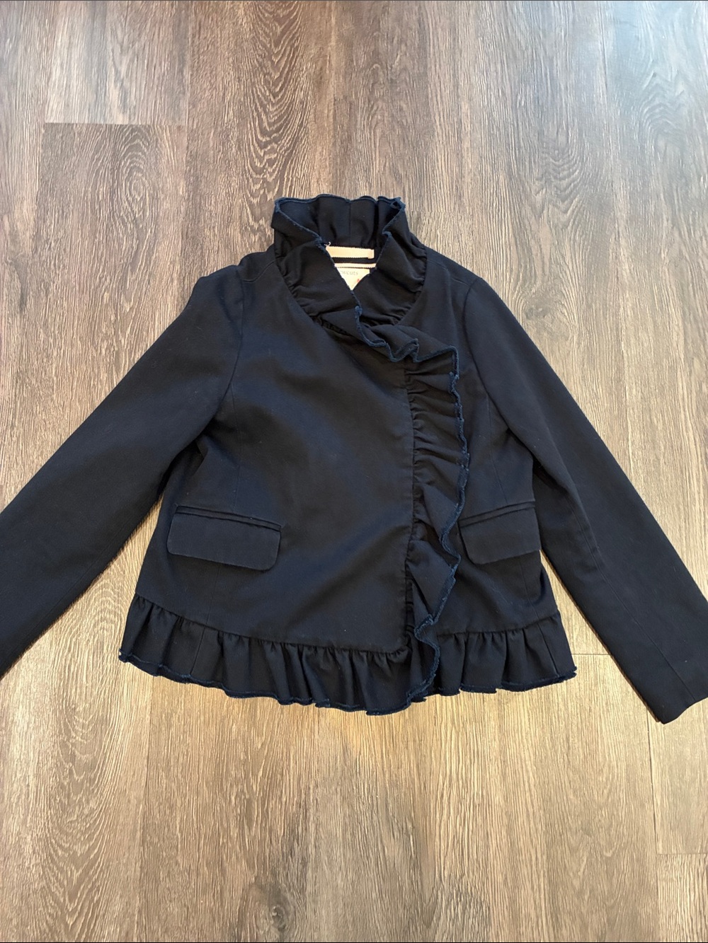 Crewcuts (6-7) Girls Navy Ruffle-Front Lined Cotton Blazer